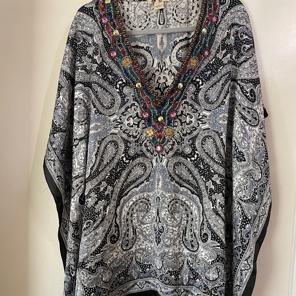 Beaded Embellished Indian Tunic Top Cover Up Sz S